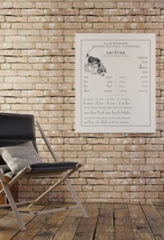 Leçon de lecture - 38 x 47 cm - Motif inspirés de la méthode de lecture "Toussaint" utilisé en 1930. Réf. AT001 Transfert Amatxi Leçon de lecture