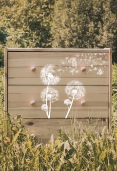 Pissenlits Blancs - 38 x 47 cm - Légèreté et modernité pour cette planche florale. Réf. AT008 Transfert Amatxi Pissenlits Blancs