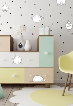 Moutons et Yoga - 38 x 47 cm - Motif ludique contemporain. Réf. AT009 Transfert Amatxi Moutons et Yoga