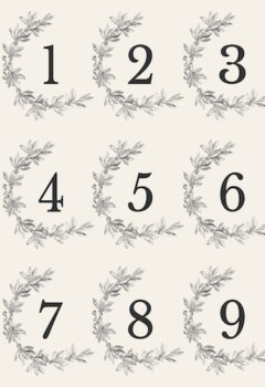 Numéros - Planche A4 - Série de 9 numéros vintage à utiliser avec ou sans lauriers pour vos tiroirs, boites, casiers. Motif : 7 x 8.3 cm. Réf. AT011 Transfert Amatxi Numéros Vintage Planche