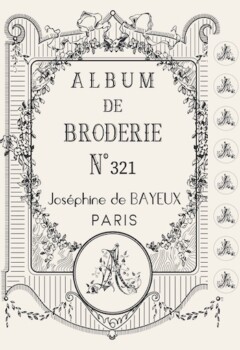 Album de broderie - Planche : motif de 33 x 47 cm & ⌀ 8 motifs 3,8 cm pour boutons. Les brodeuses s'inspiraient des albums de broderie pour décorer le linge de manière raffinée. Réf. AT004 Transfert Amatxi Album de broderie - Planche