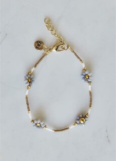 Bracelet or bleu pastel motif floral - Verre - Fer - 21cm - Réf. 904037 Bracelet or bleu pastel motif floral - Verre - Fer - 21cm - Réf. 904037