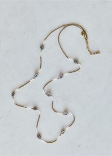 Collier or bleu pastel motif floral- verre - fer -71cm - Réf. 904038 Collier or bleu pastel motif floral- verre - fer -71cm - Réf. 904038