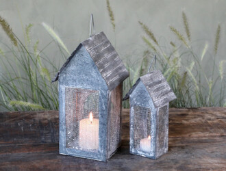 Photophore - Maison fil de fer - H23,5 x 11,5 x 10 cm - Antique Zinc - Réf. 25506-00 25506-00 Photophore maison fil de fer